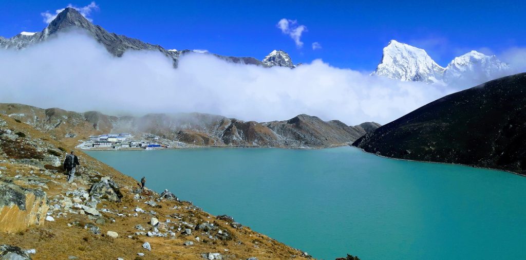 serene beauty of gokyo lake on a fine sunny day